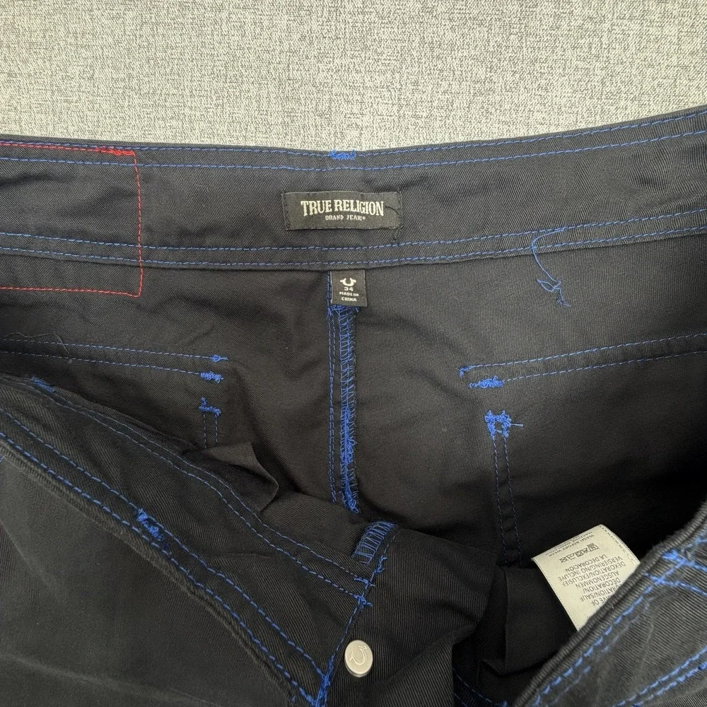 True Religion Mens Cargo Pants Black Pacific Blue Contrast Stitch Size 34 NEW